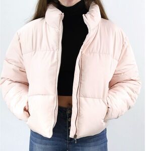 Double Zero Cropped Pale Pink Puffer Jacket